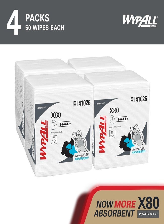 WypAll PowerClean X80 Cloths Heavy Duty Wipes (41026), Quarterfold, Extended Use Towels, White (4 Packs of 50 Sheets, 200 Sheet Total) - Image 2